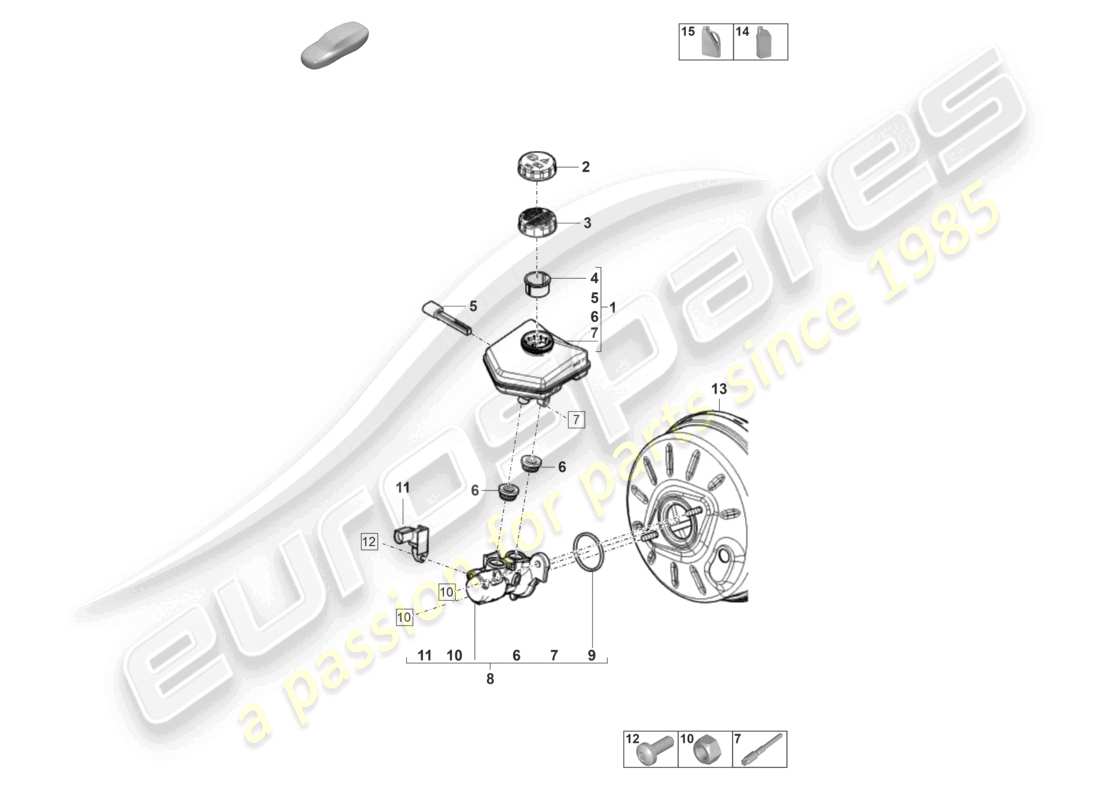 porsche 2022 (panamera 971-2) tandem brake master cylinder reservoir with attachment parts part diagram