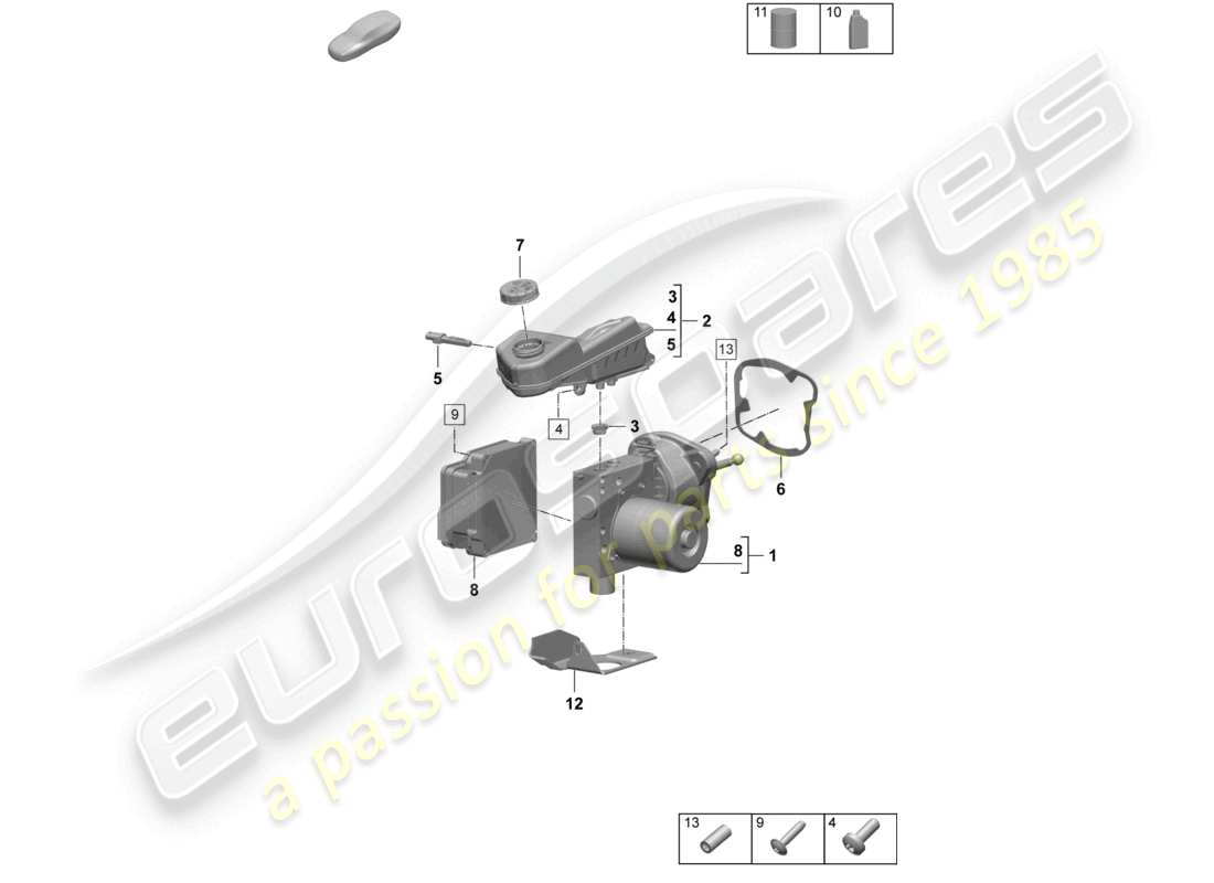 porsche 2025 (macan-e) brake servo reservoir with attachment parts tandem brake master cylinder part diagram