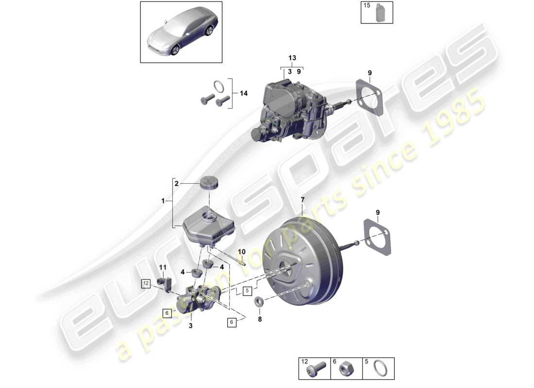 porsche 2021 (panamera 971-1) brake master cylinder brake servo part diagram