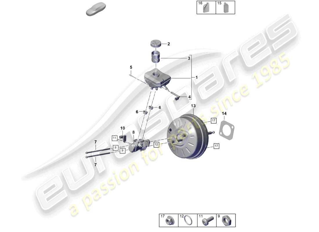 porsche 2024 (cayenne e3 pa) brake servo reservoir with attachment parts brake master cylinder part diagram