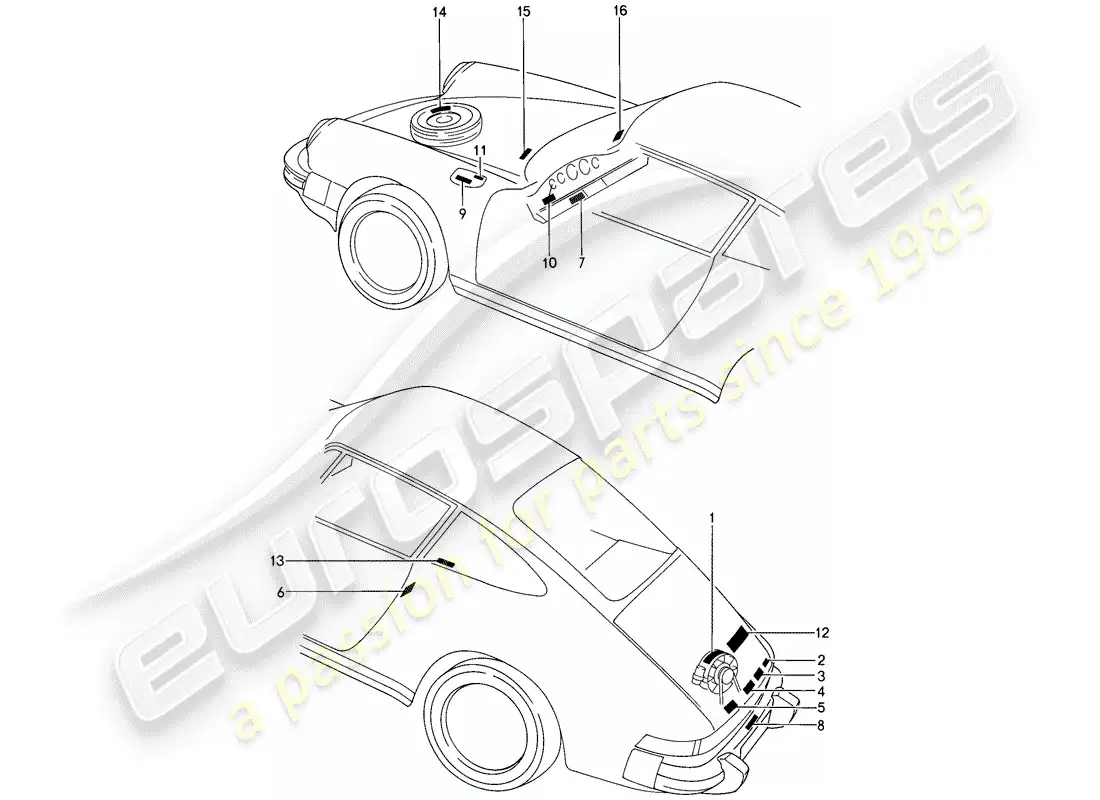 porsche 1987 (911) sticker parts diagram
