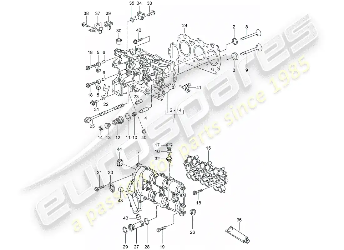 porsche 2001 (986 boxster) cylinder head parts diagram