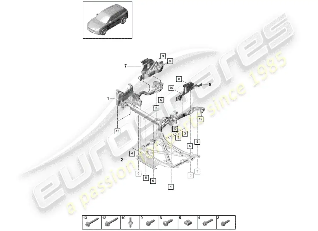 porsche 2020 (cayenne e3 9ya/9yb) sub frame parts diagram