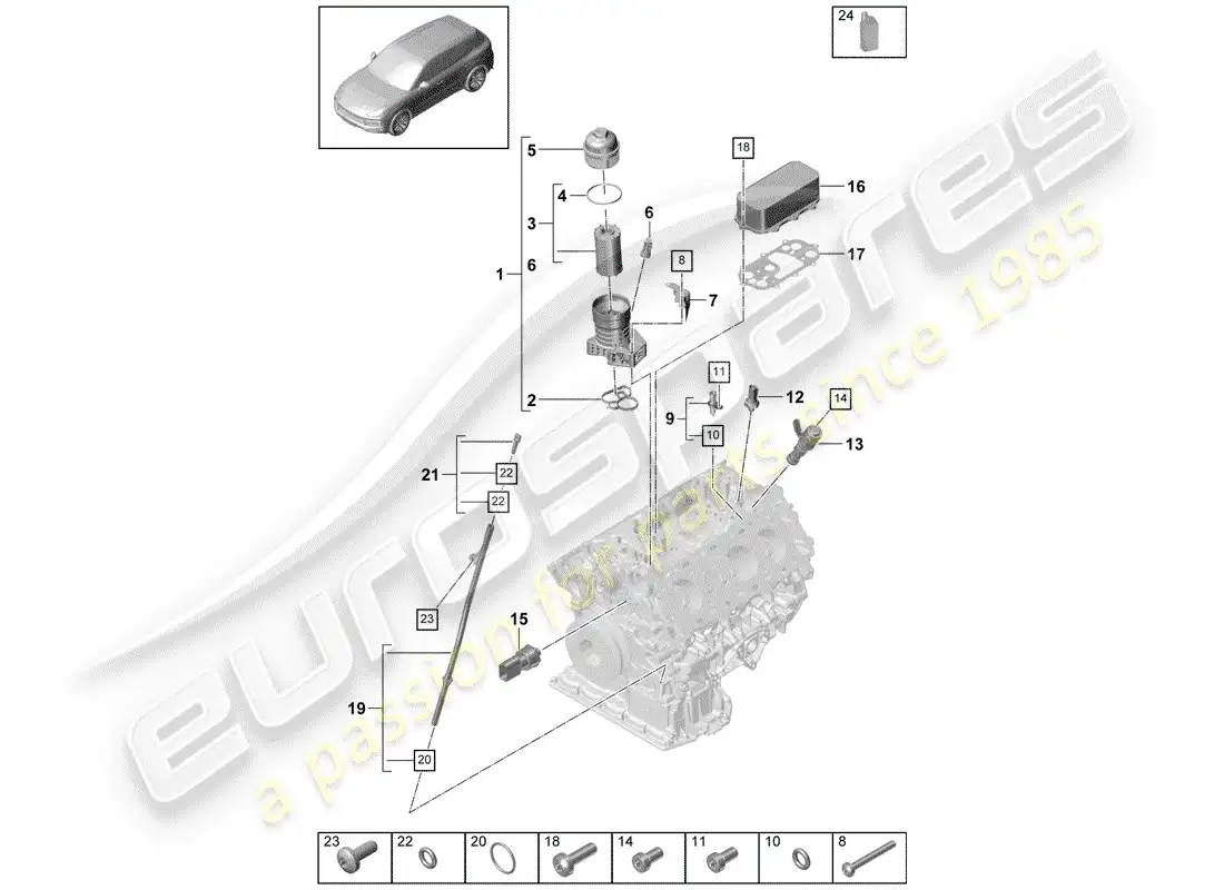 porsche 2020 (cayenne e3 9ya/9yb) oil filter part diagram