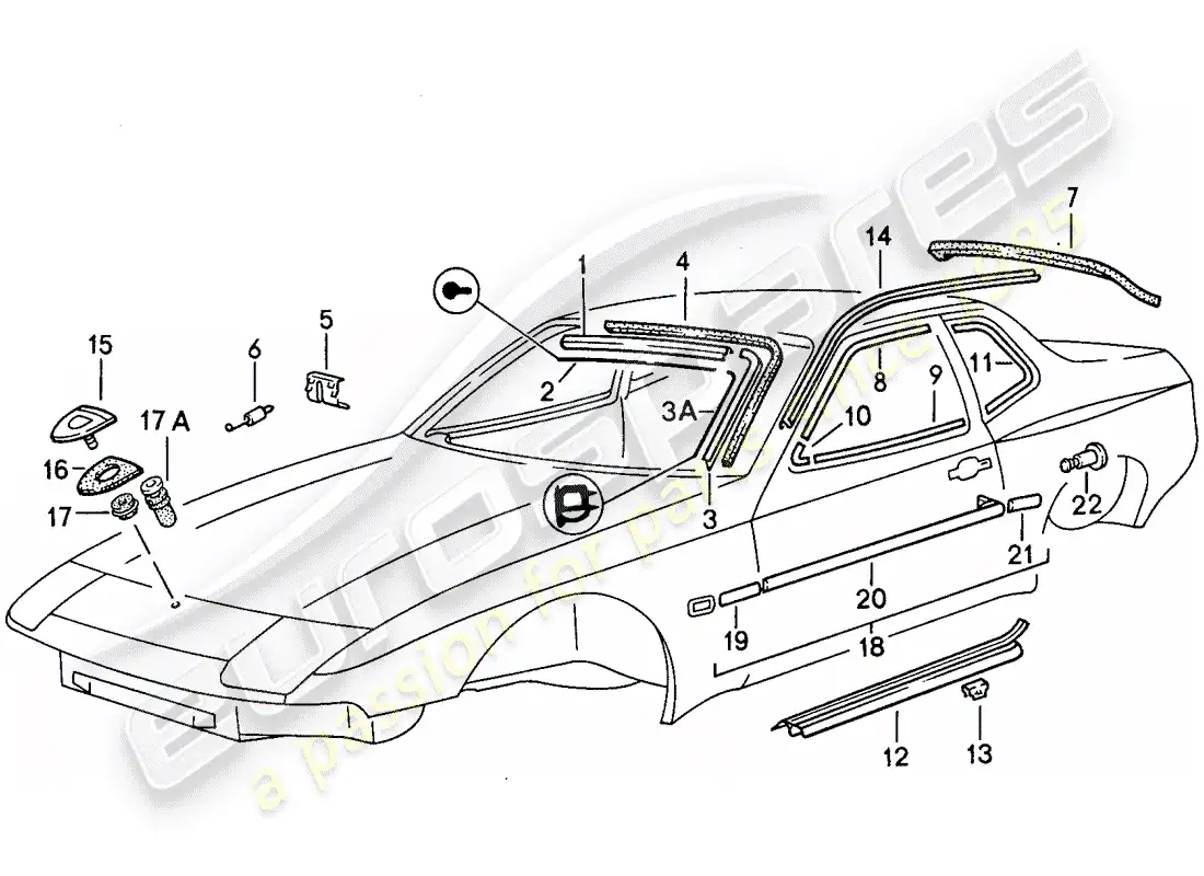 porsche 1984 (944) decorative frame parts diagram