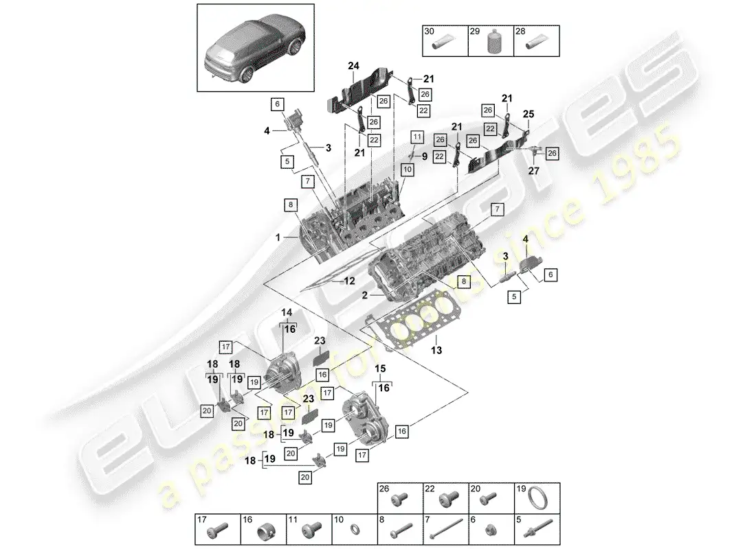 porsche 2020 (cayenne e3 9ya/9yb) cylinder head parts diagram