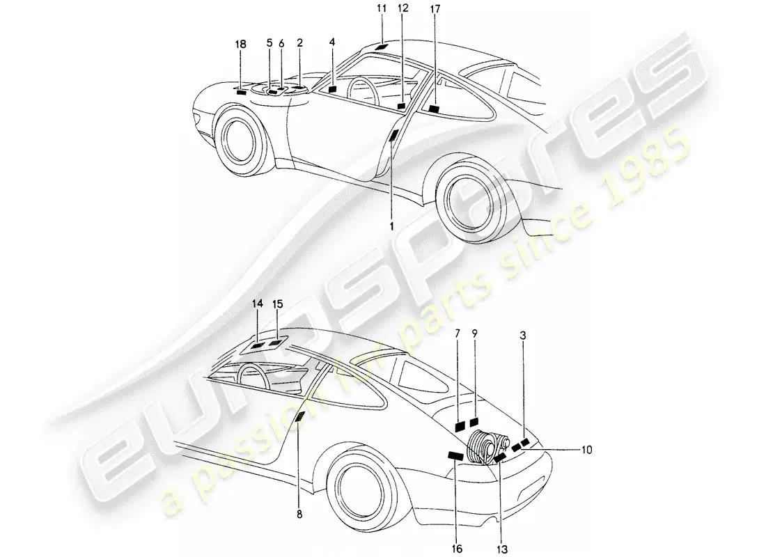 porsche 1994 (993) signs/notices parts diagram