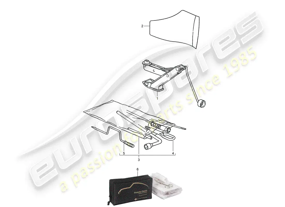 porsche 1994 (928) tool - jack - first aid kit parts diagram
