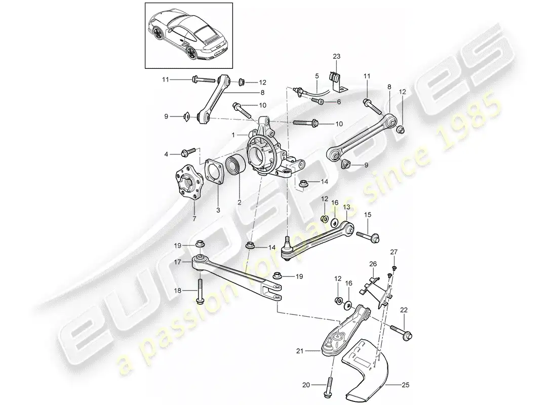 porsche 2013 (997-2 turbo / gt2 rs) rear axle parts diagram