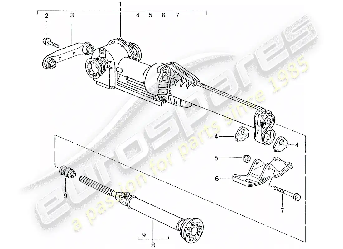 porsche 2001 (996 turbo / gt2) front axle differential - propeller shaft parts diagram