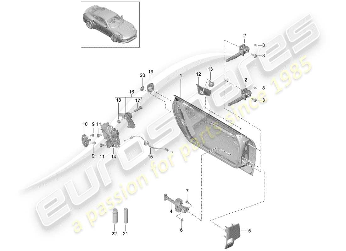 porsche 2018 (991-2 turbo) door shell part diagram