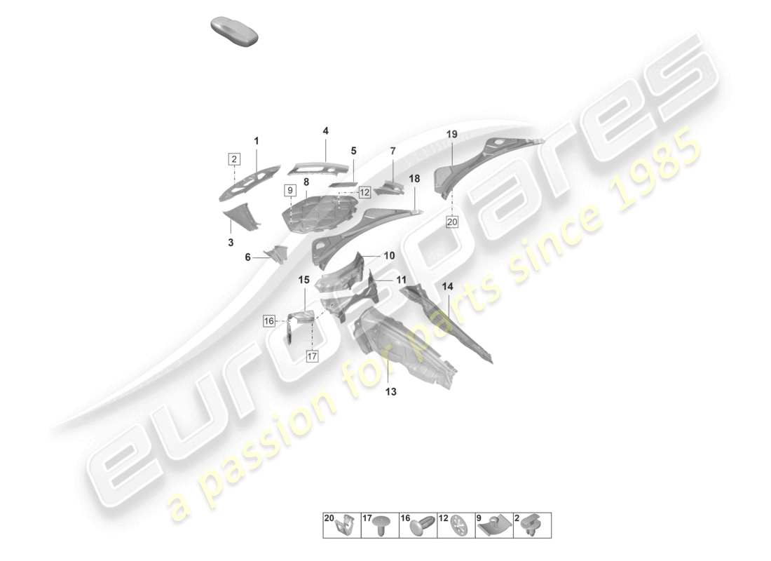 porsche 2021 (panamera 971-2) cover for engine compartment sound absorber part diagram
