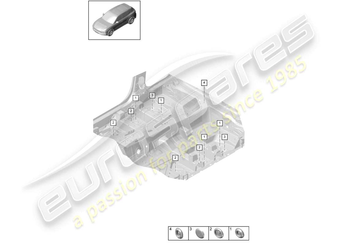 porsche 2022 (cayenne e3 9ya/9yb) bungs inner underbody front part diagram