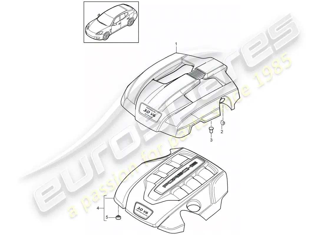 porsche 2011 (panamera 970) engine cover parts diagram