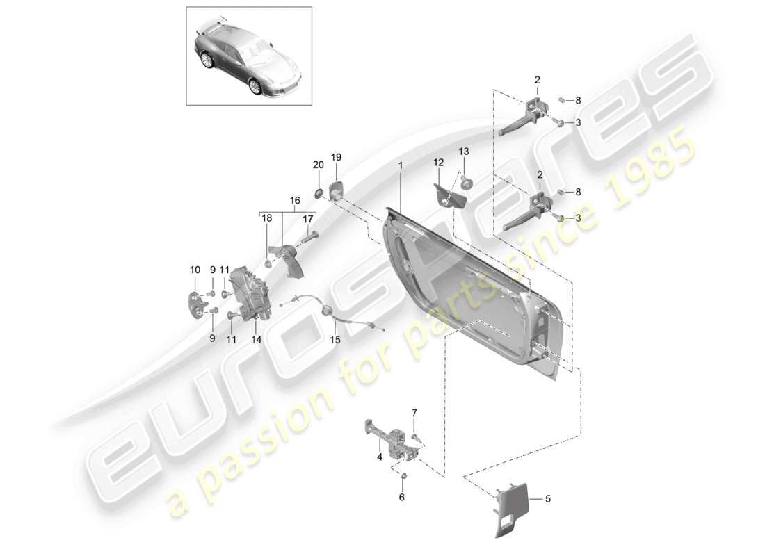 porsche 2021 (991-2 r/gt3/rs) door shell door lock part diagram