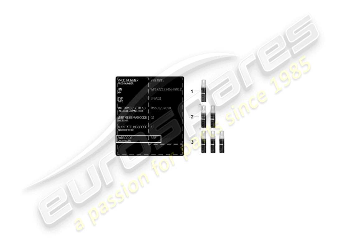 porsche 2025 (992-2 gt3/rs/st) paint touch-up applicator paints part diagram