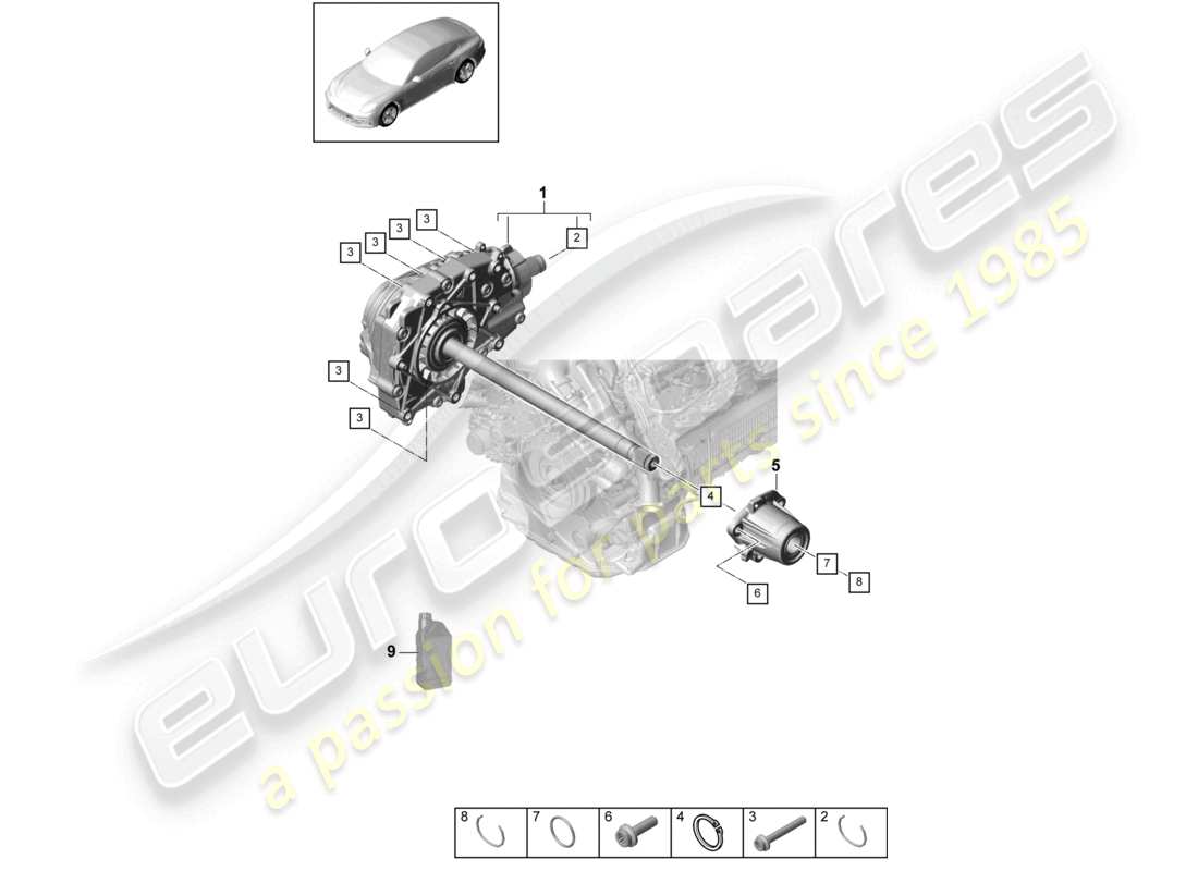 porsche 2021 (panamera 971-1) front axle differential console ready for installation part diagram