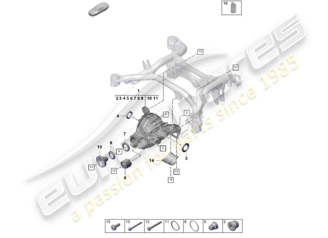 porsche 2023 (cayenne e3 pa) rear axle differential for models with no differen- tial lock part diagram