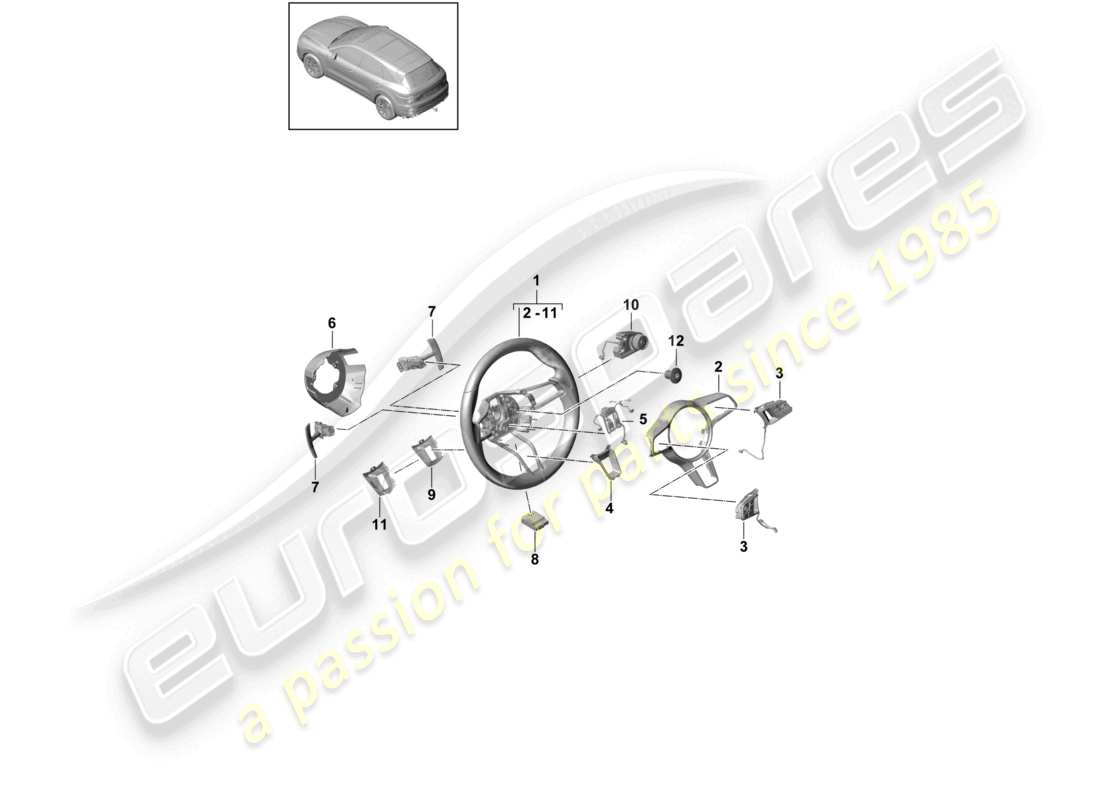 porsche 2022 (cayenne e3 9ya/9yb) steering wheel turbo part diagram