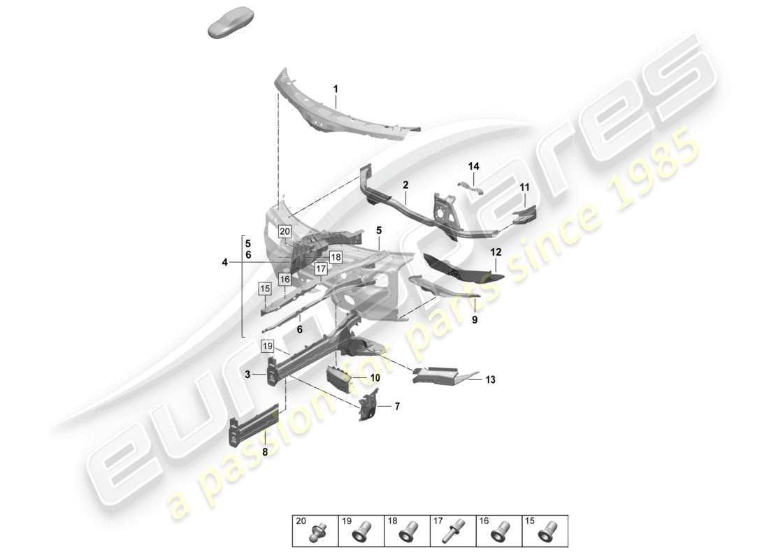 porsche 2025 (taycan 9j1-2) front end side member suspension strut mounting part diagram