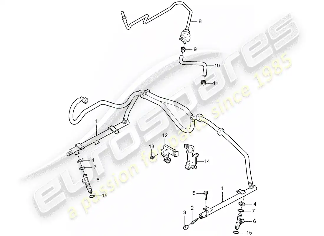porsche 2008 (997-1) fuel collection pipe parts diagram