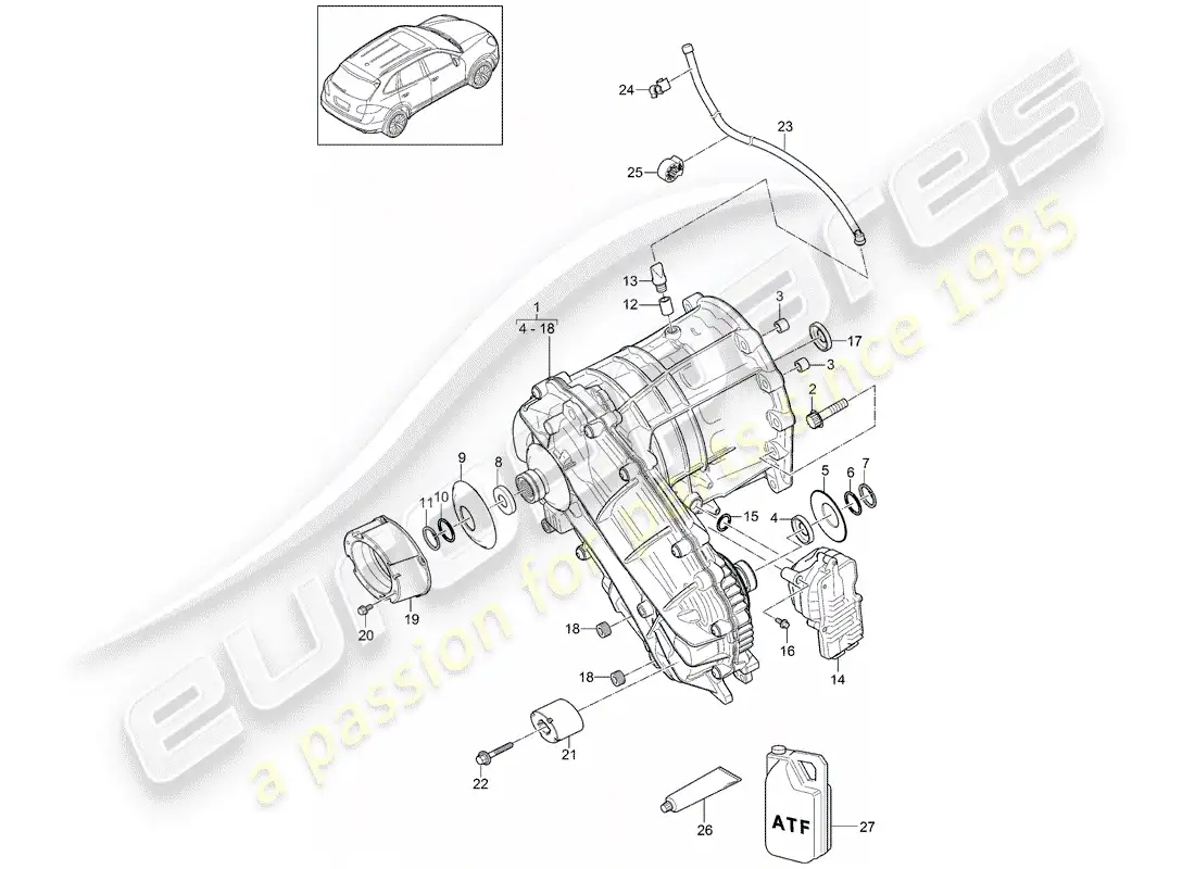 porsche 2014 (cayenne e2 92a) transfer box part diagram