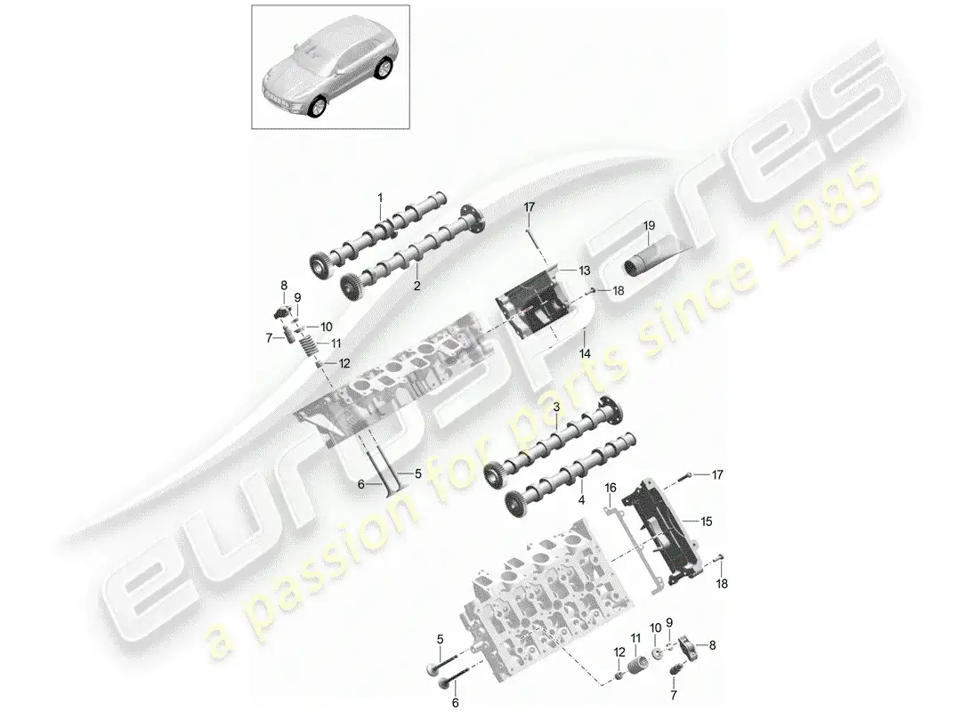 porsche 2015 (macan) camshaft, valves parts diagram