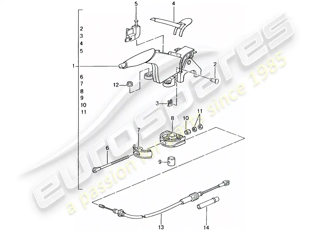 porsche 2004 (996 gt3) hand brake lever parts diagram