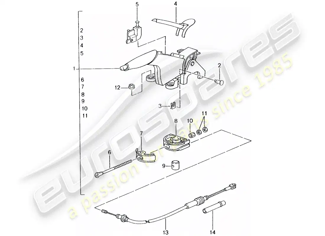 porsche 2002 (996) handbrake - hand brake lever parts diagram