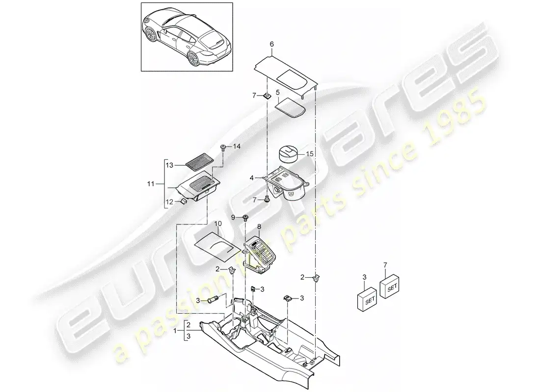 porsche 2012 (panamera 970) center console parts diagram