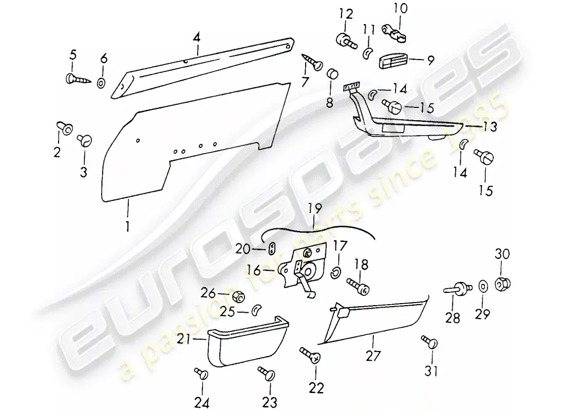 porsche 1973 (911) interior equipment - doors parts diagram
