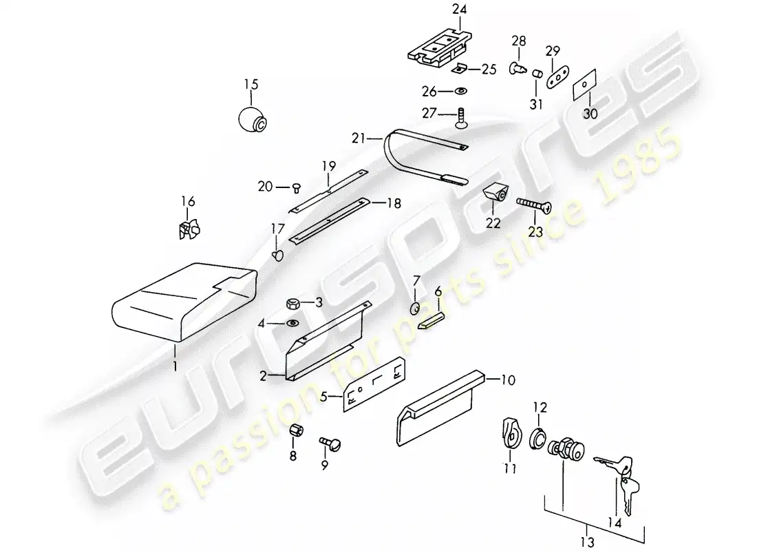 porsche 1967 (911/912) glove box parts diagram