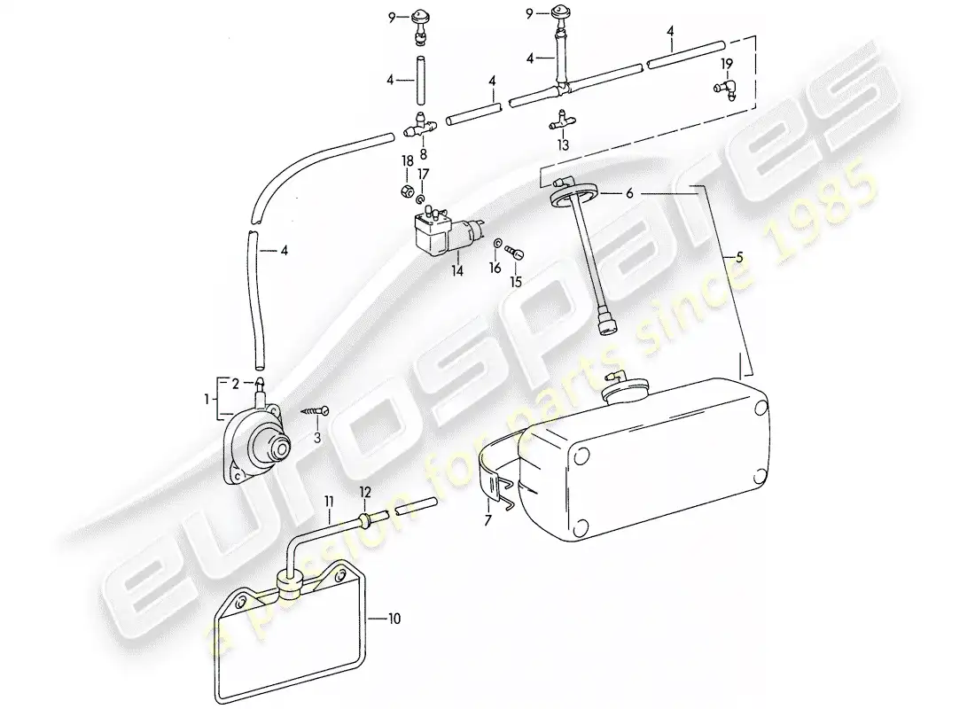 porsche 1961 (356b/356c) windshield washer unit parts diagram