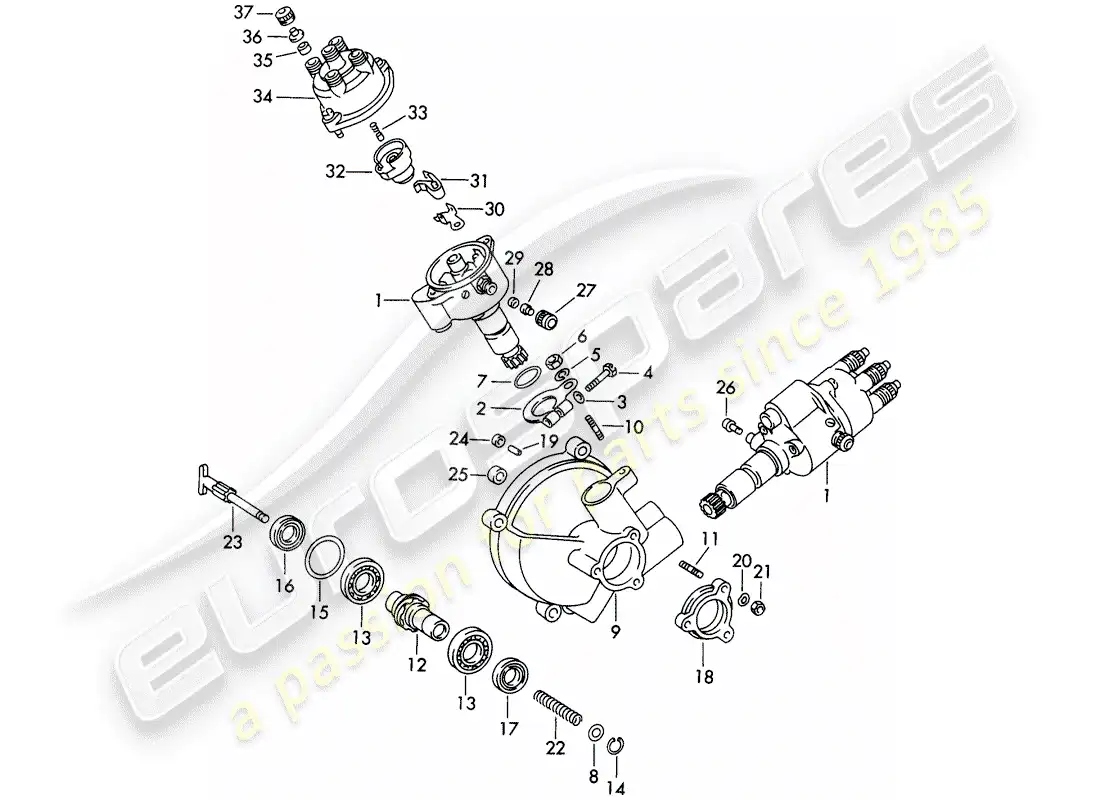porsche 1961 (356b/356c) distributor - driving mechanism parts diagram