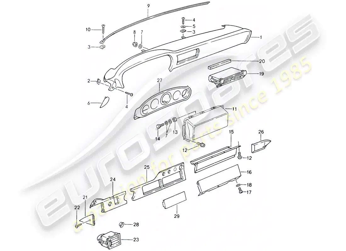 porsche 1992 (964) dash panel trim - rootwood - airbag - d - mj 1990>> parts diagram