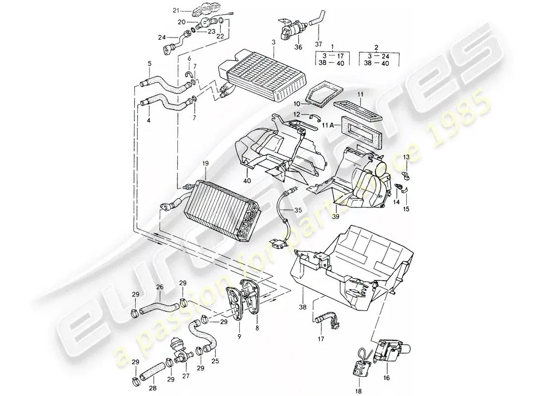 porsche 1995 (968) heater - air conditioner parts diagram