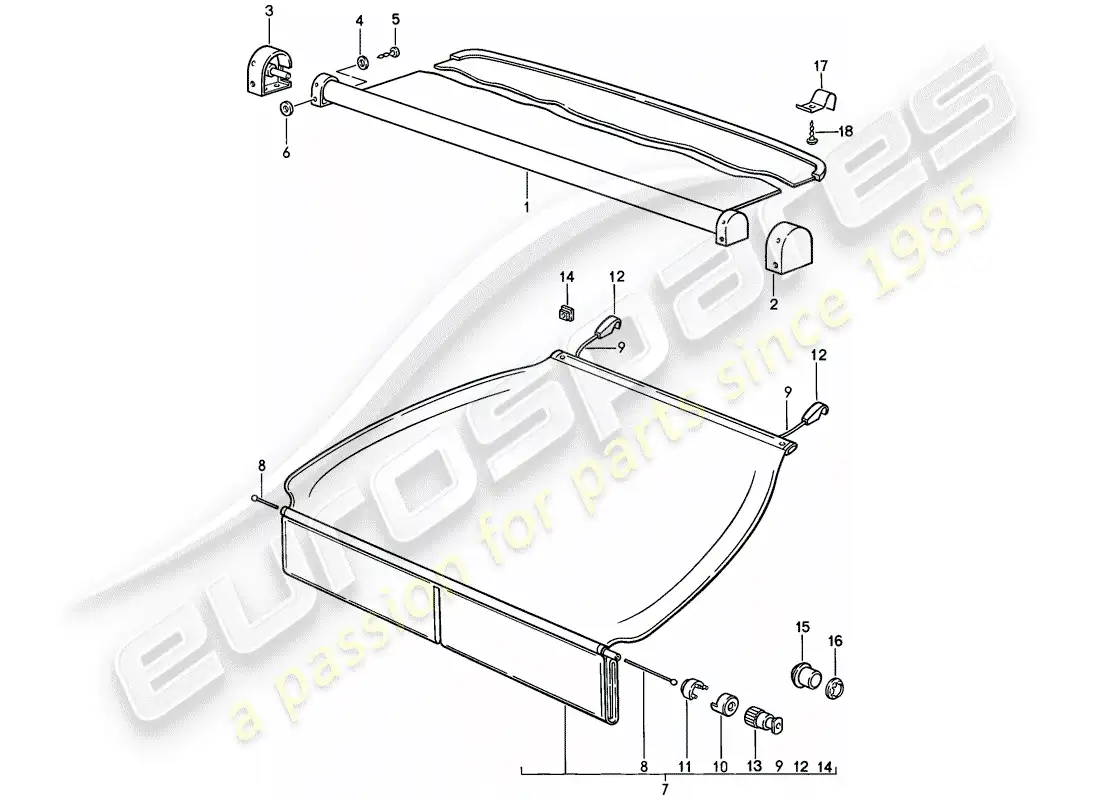 porsche 1986 (924s) luggage compartment cover parts diagram