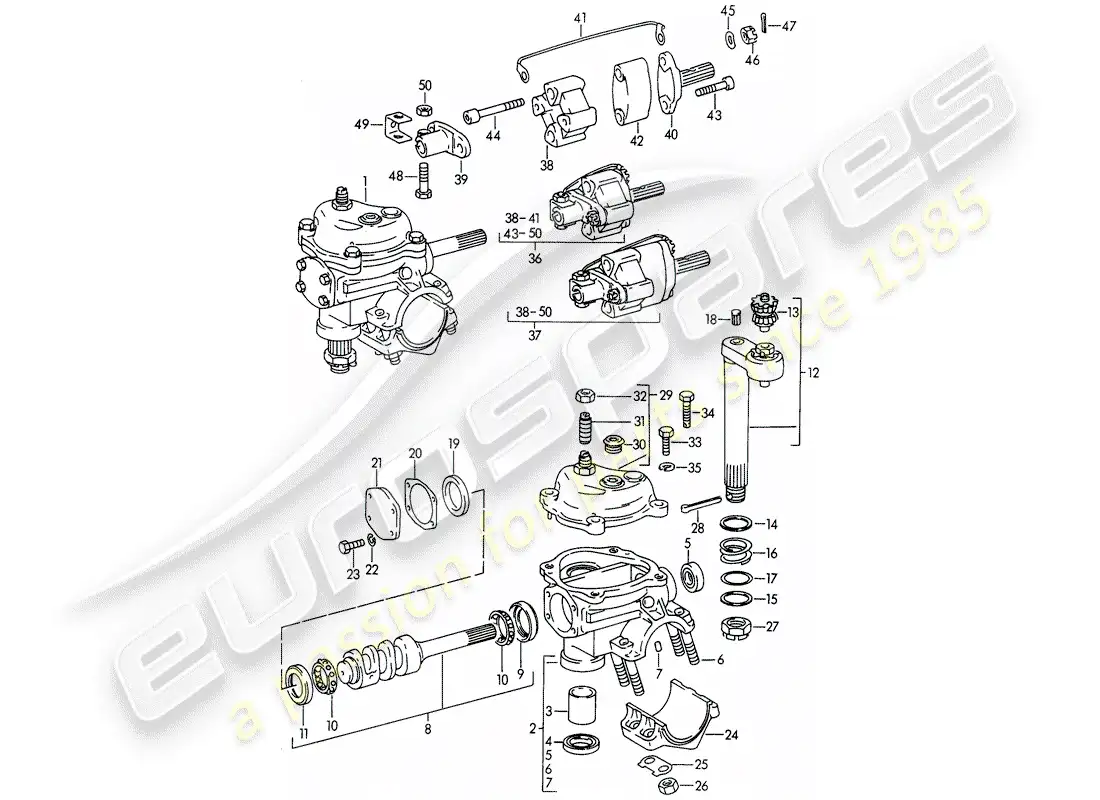 porsche 1960 (356b/356c) steering gear - steering coupling parts diagram