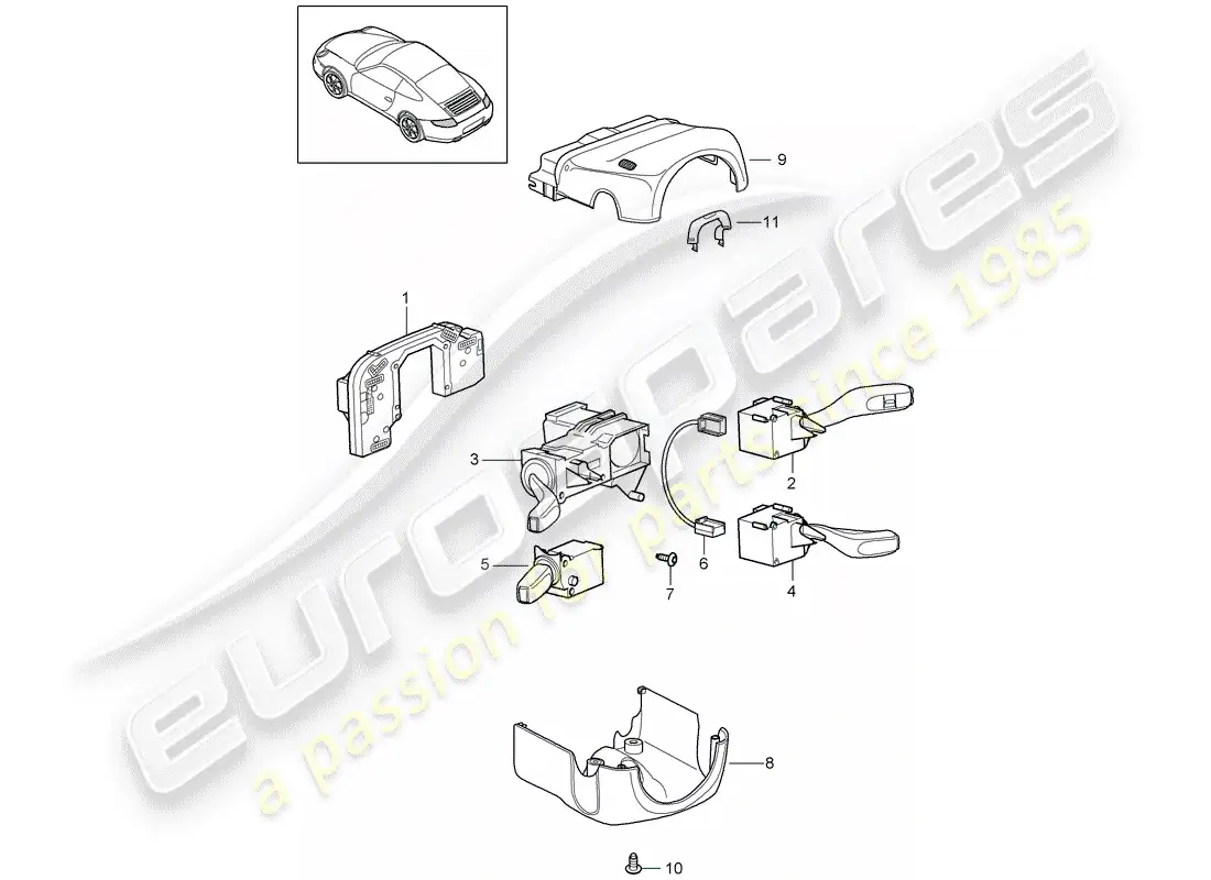 porsche 2009 (997-2) steering column switch parts diagram