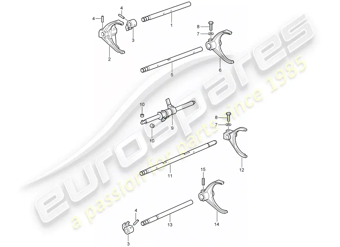 porsche 2008 (997-1 gt3) selector shaft parts diagram