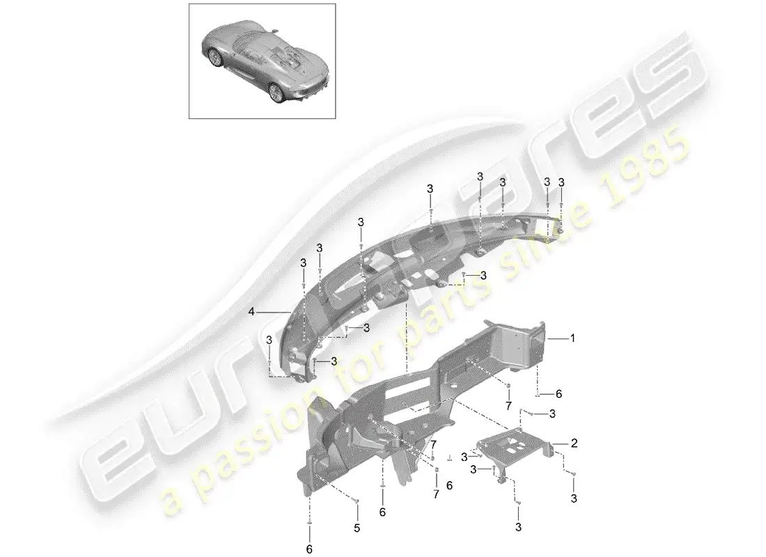 porsche 2015 (918 spyder) retaining frame parts diagram