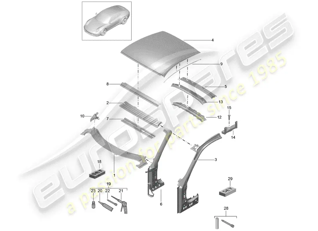 porsche 2016 (991-1) cowl parts diagram