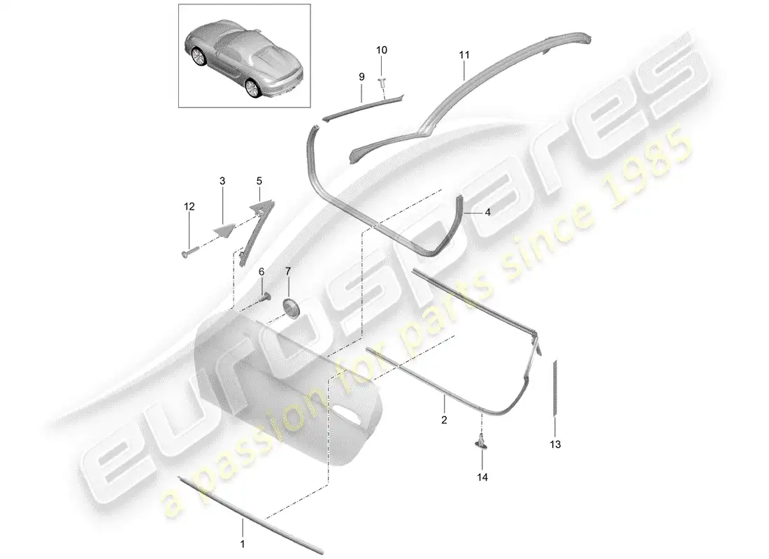 porsche 2016 (981 boxster spyder) door seal parts diagram
