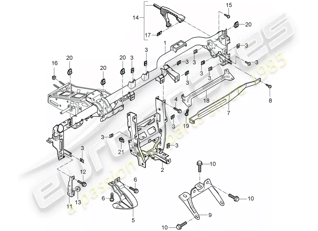 porsche 2005 (987 boxster) retaining frame parts diagram