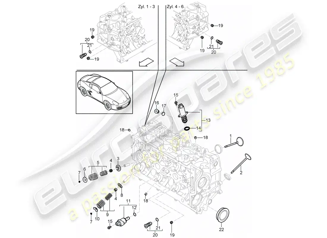 porsche 2011 (987 cayman) cylinder head parts diagram
