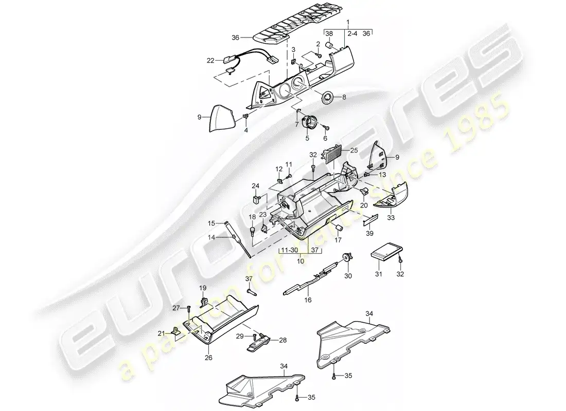 porsche 2005 (987 boxster) glove box parts diagram