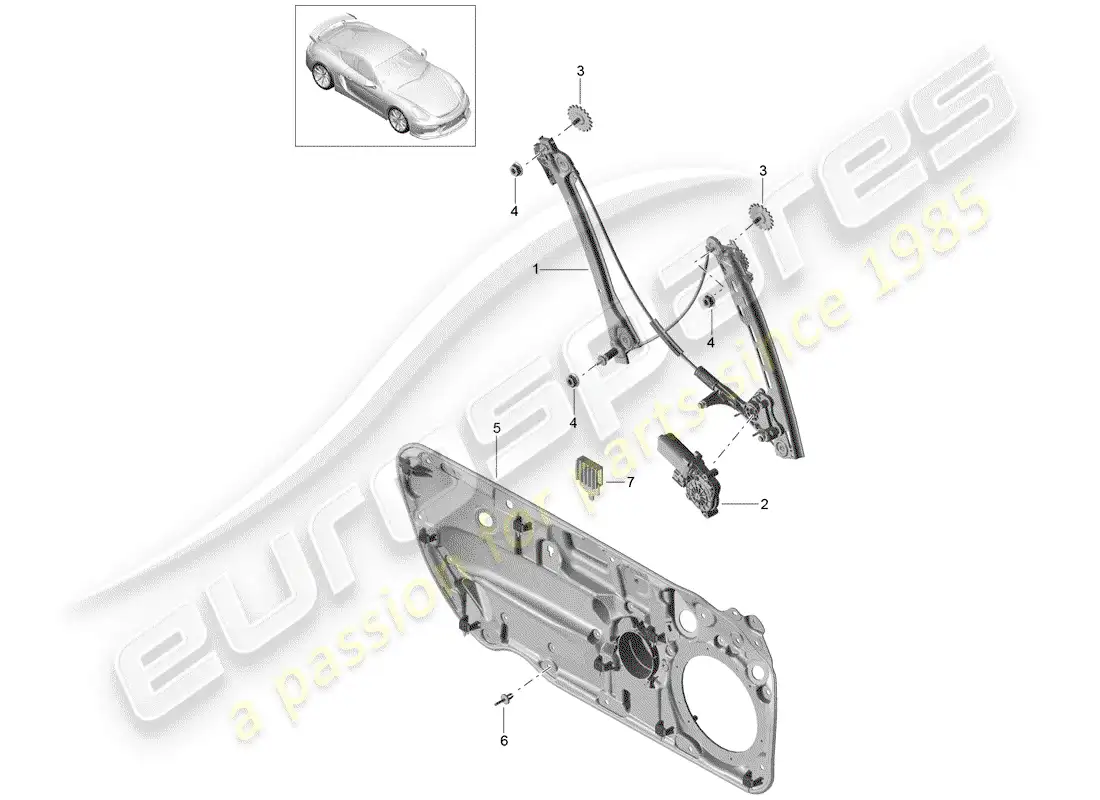 porsche 2016 (981 cayman gt4) window regulator part diagram