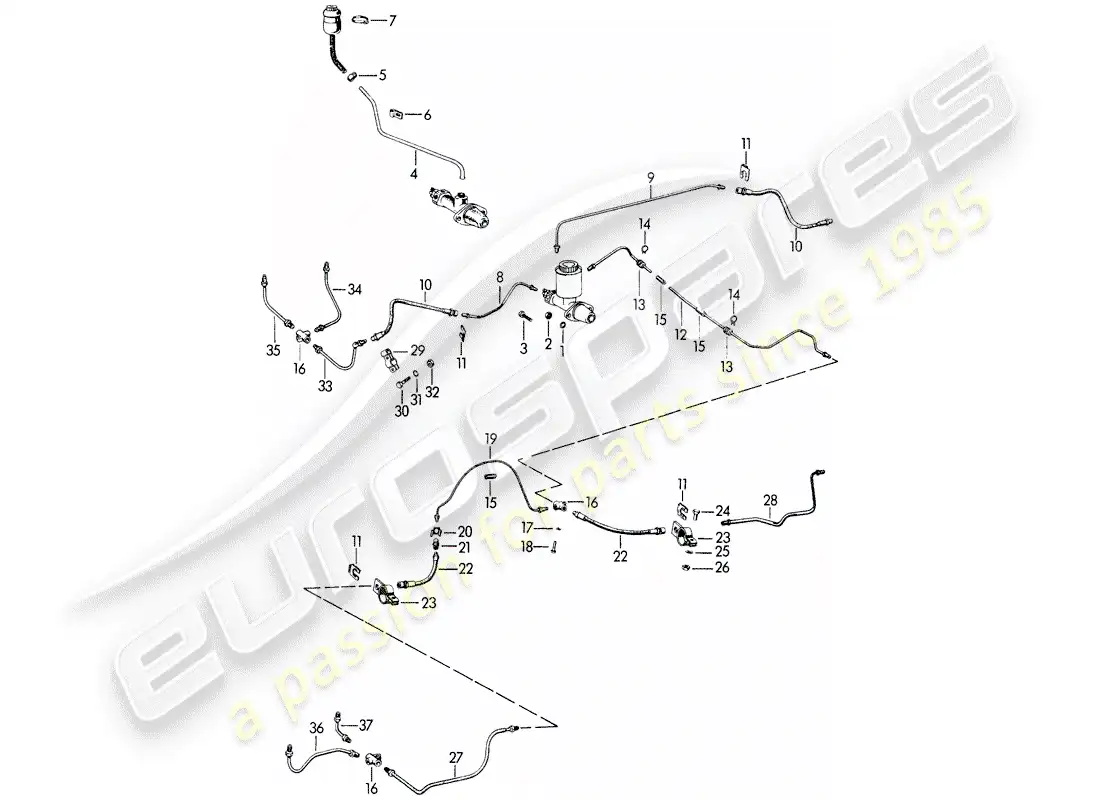 porsche 1963 (356b/356c) brake lines parts diagram