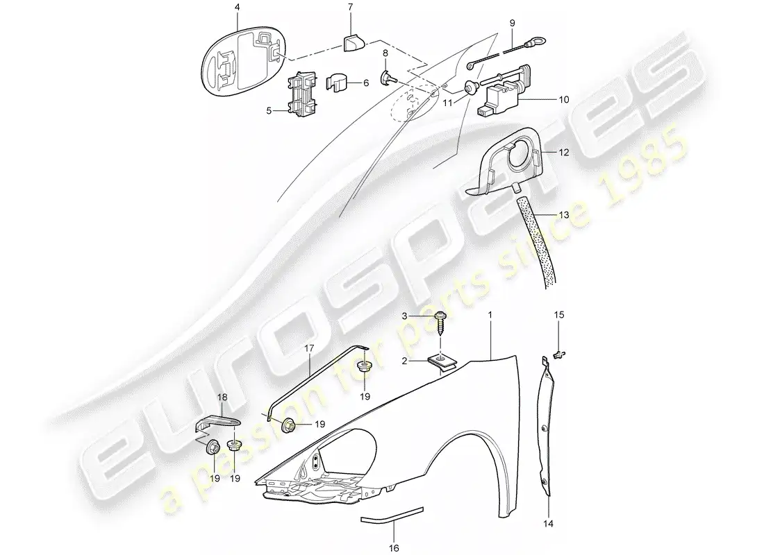 porsche 2008 (997-1 gt3) fender parts diagram
