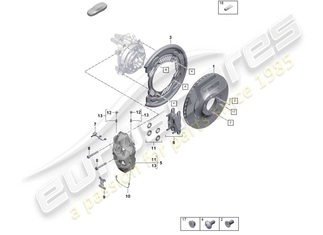porsche 2023 (cayenne e3 pa) disc brake pccb rear axle yellow part diagram
